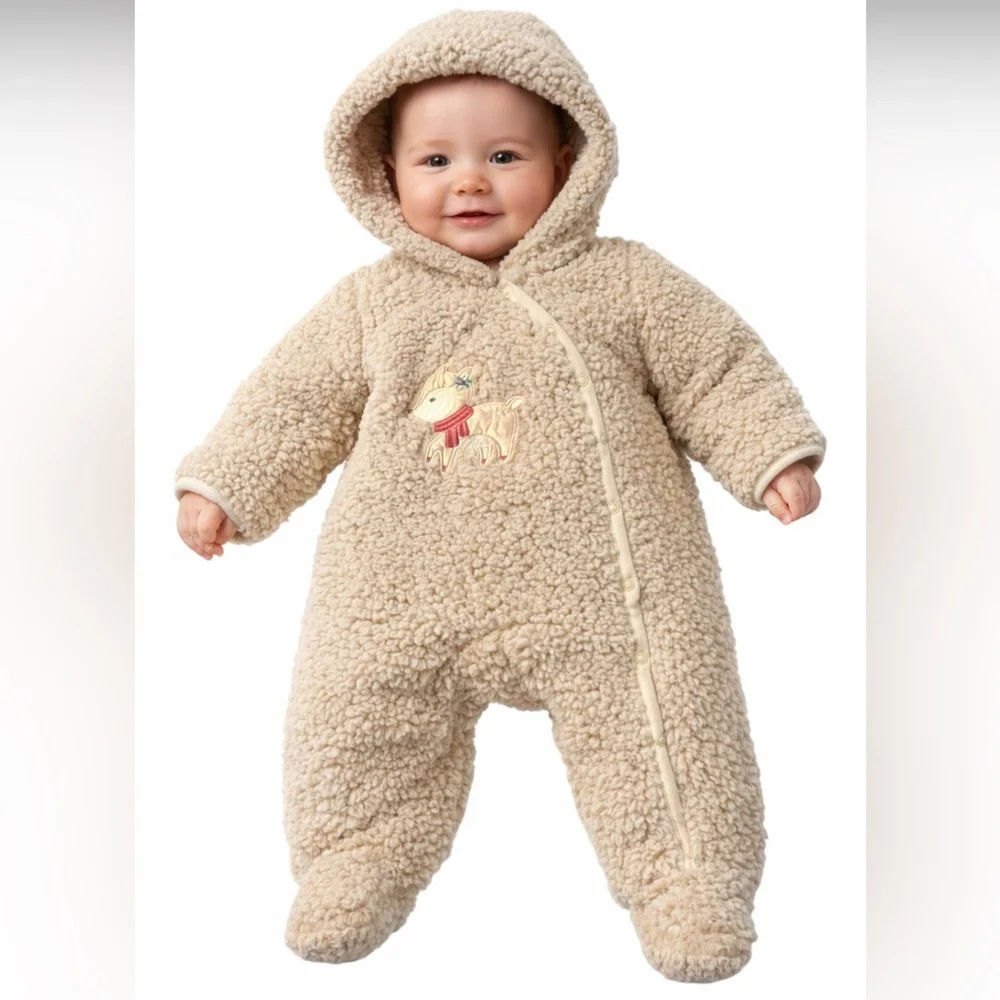 Minibean Baby Sherpa Fleece Hooded Bunting One-Piece | 3–6 Months | Lightweight